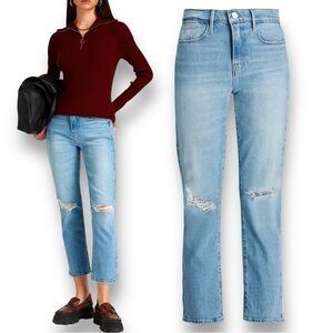 NWT FRAME Le High Straight Cropped Distressed High Rise Straight Leg Jeans Sz 29